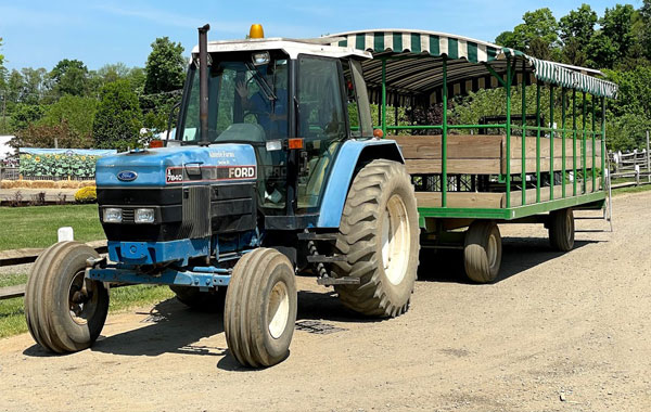 Tractor and farm wagon at Alstede Farms