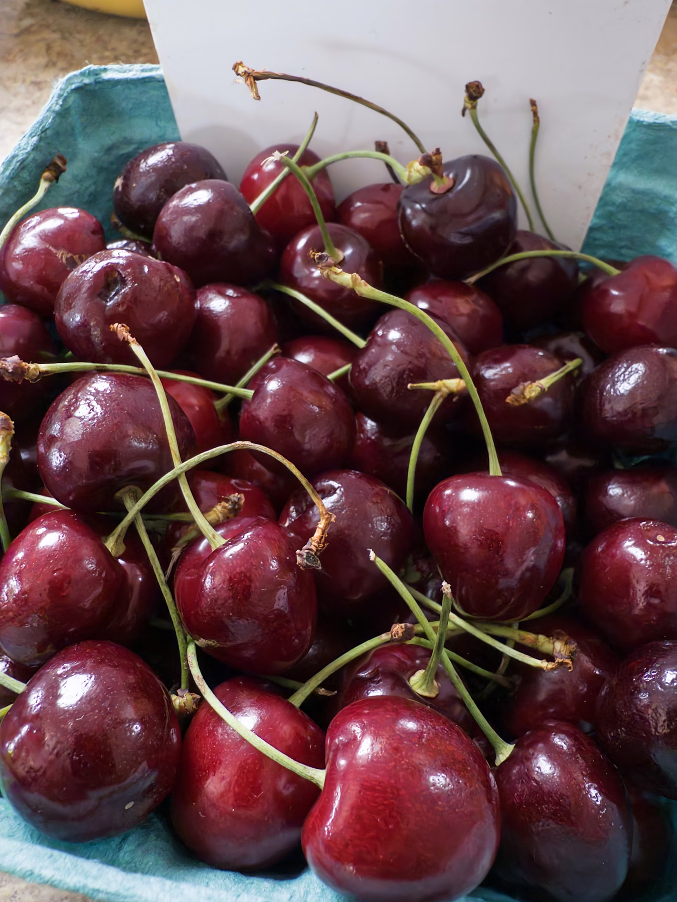 Fresh cherries from a local produce table