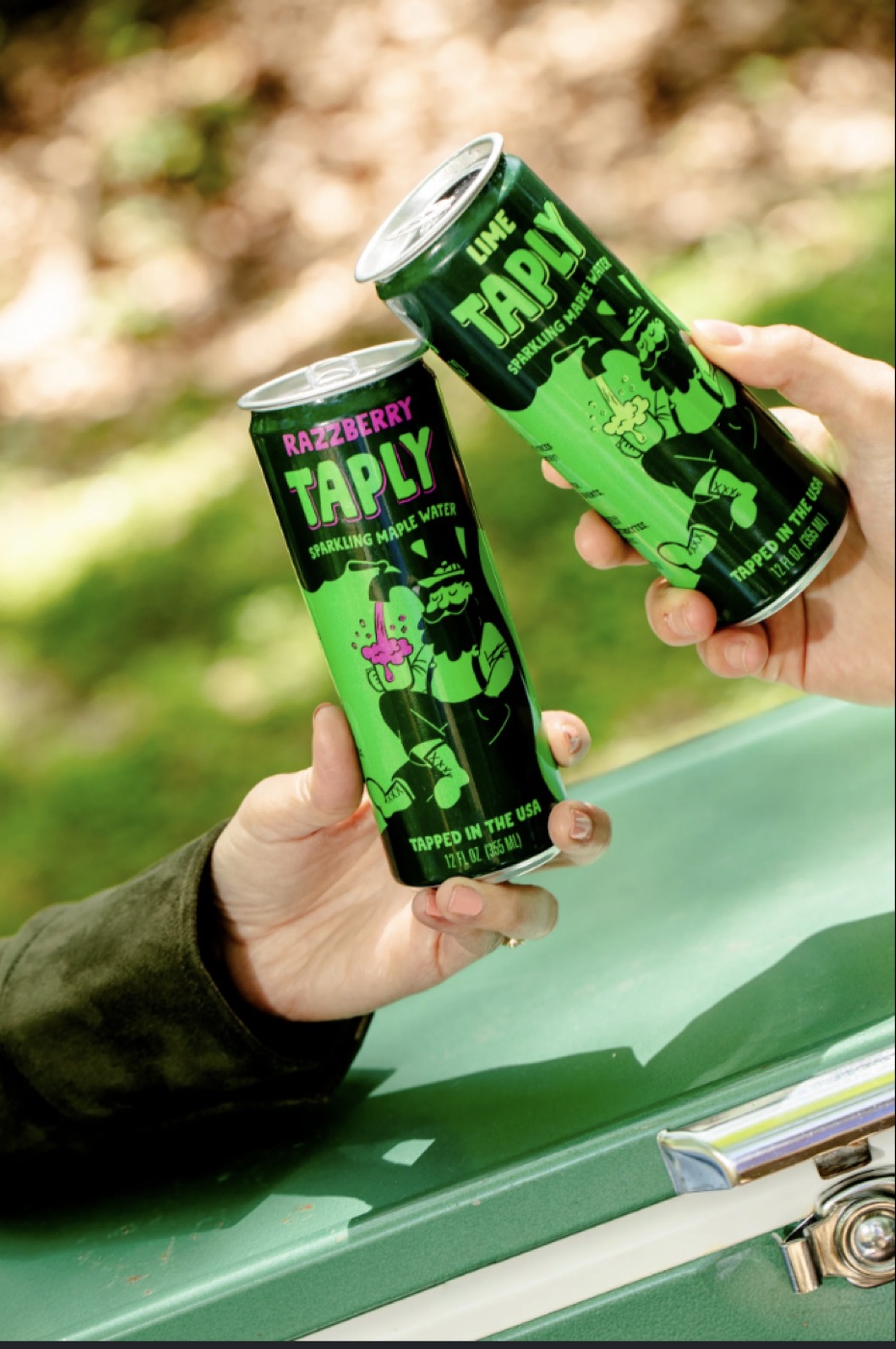 Two Taply sparkling maple water cans