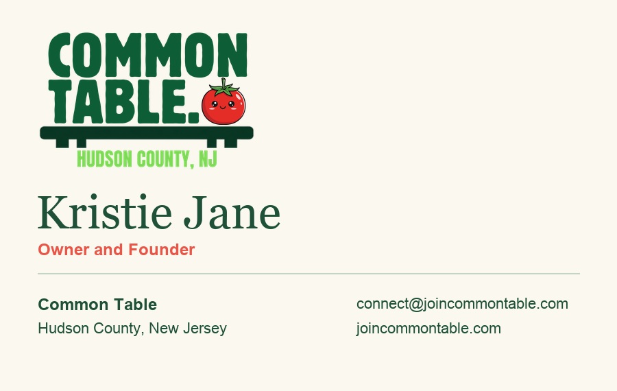 Digital business card for Kristie Jane, Owner and Founder of Common Table
